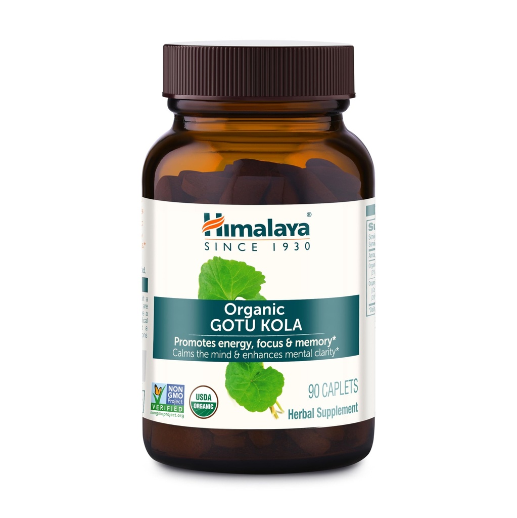 Himalaya Biologische Gotu Kola, 45 dagen levering - Herbal Nootropic Supplement met Adaptogenen voor energie, focus, geheugen, en kalmerende ontspanning - Veganistisch, Non-GMO, Glutenvrij, 650 mg, 90 Caplets
