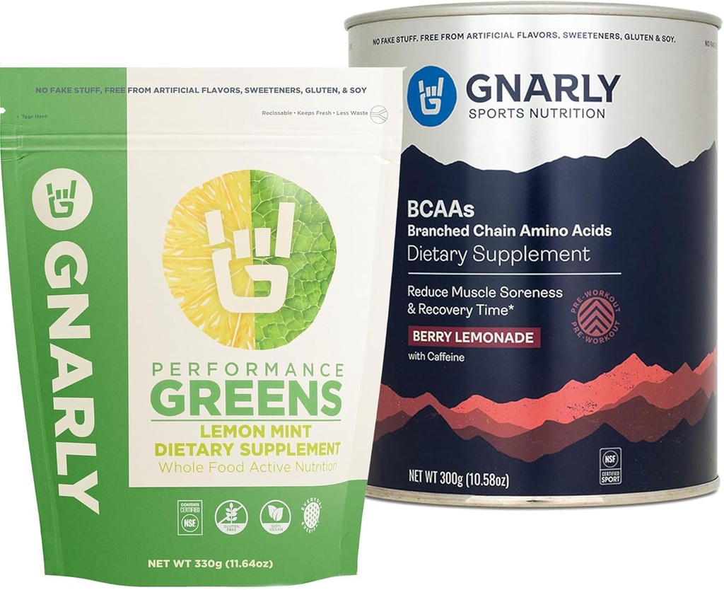Gnarly Nutrition BCAA's Berry Limonade (10.58oz) Performance Greens Citroenmunt (11.64 oz)