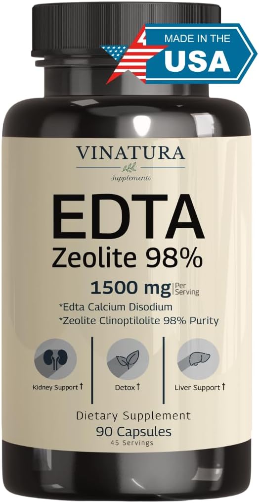VINATURA EDTA Capsules - 1500mg per serv, USA Made & Tested, Lever Support - Edta Calcium Dinatrium, Kale Extract - 90 Capsules 45 Servings
