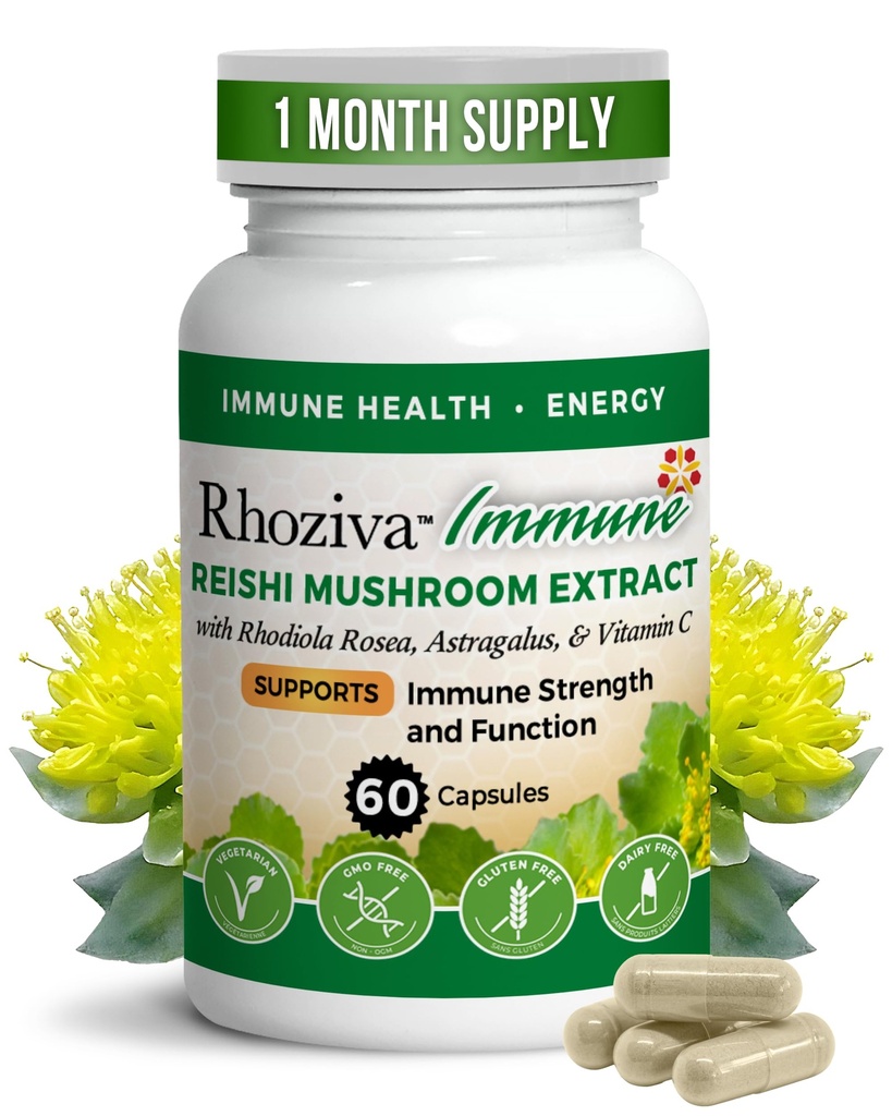 Immuunondersteuning, energiebooster met vitamine C, D3 en zinksupplement, Rhodiola Rosea, Reishi Mushroom Extract, Astragalus, algemene wellness en dagelijkse Habit - 60 capsules