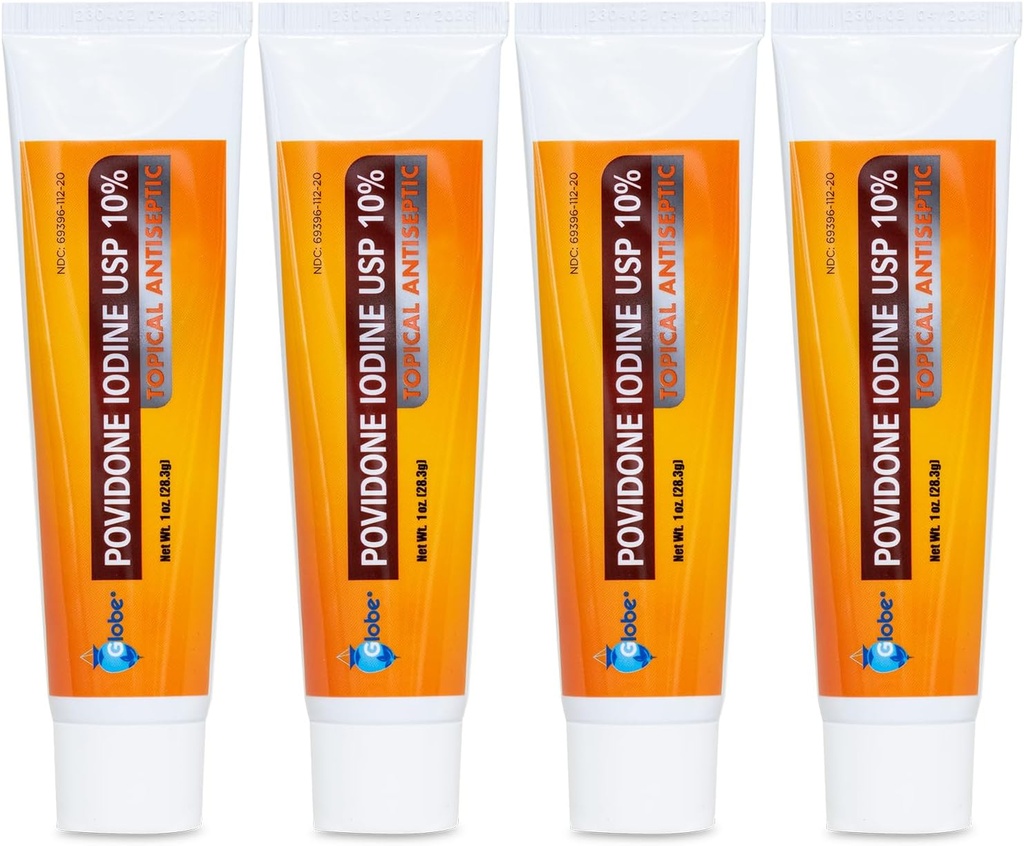 Globe (4 Pack) Povidon Jodium 10% Eerste Hulp Zalf 1 Oz, voor Cuts Scrapes Burns (Vergelijk met Betadine)
