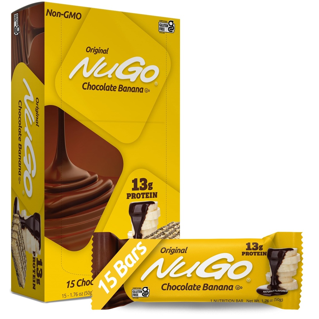 NuGo Proteine Bar, Chocolade Banaan, 13g Proteïne, Glutenvrij, 15 Tellen
