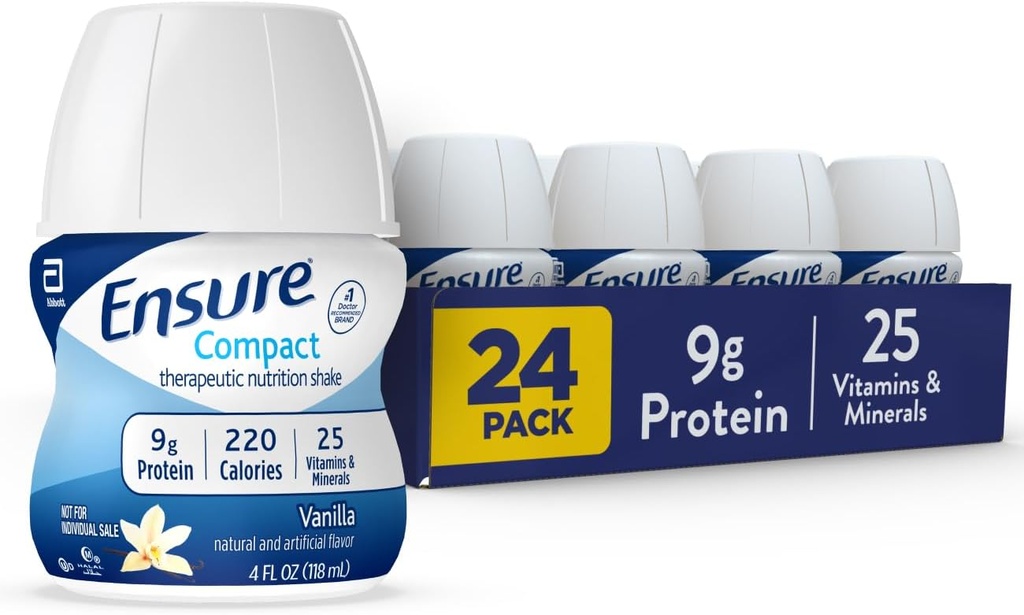 Zorg voor Compacte Voeding Schudden met 9g eiwit en 25 vitamines en mineralen, Vanille, 4 fl oz, Pack van 24