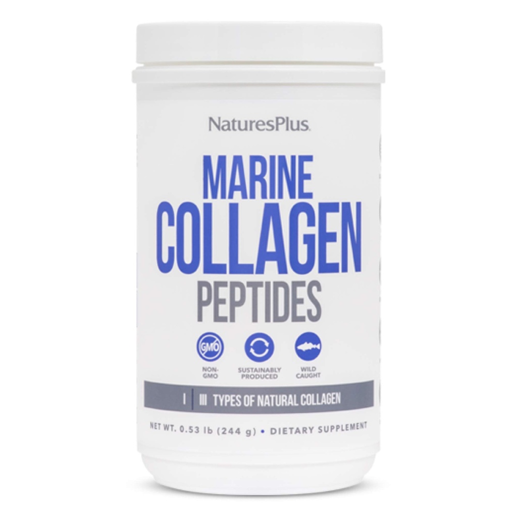 NaturesPlus Marine Collageen Peptides, Unflavored - 0,54 lb - Haar, huid, Nagel & Joint Health, Immuun System Support - Gluten Free, Non-GMO - 20 Servers