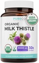 USDA Organic Milk Thistle Capsules - 80% Silymarin Supplement for Liver Support- Super Concentrated 300mg of 30:1 Milk Thistle Extract Equivalent aan 9000mg - Milk Thistle Liver Detox 60 Day Supply