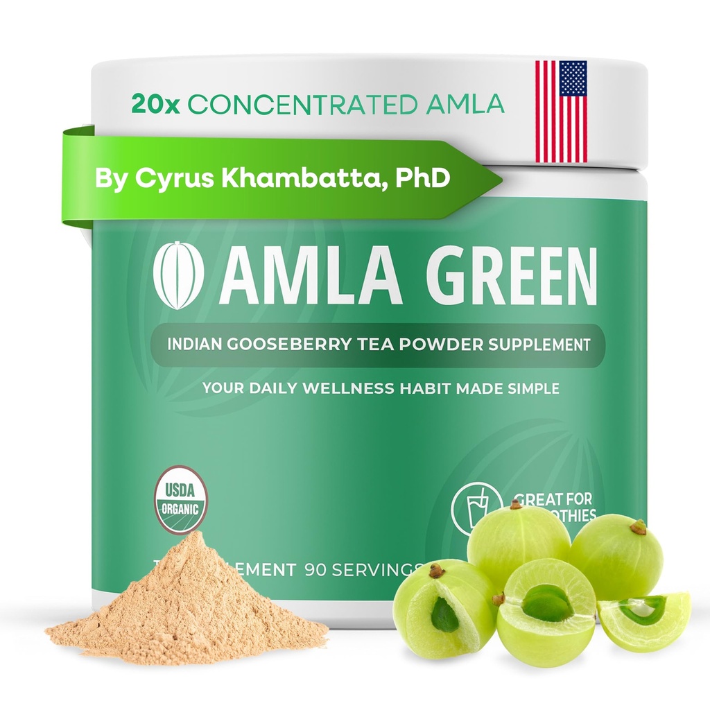 Amla Powder & Green Tea Superfood Supplement, 20x Ultra Geconcentreerde Amla, Antioxidant Ondersteuning, Gemaakt met Oolong Thee en Indiase kruisbessen, Biologische, Veganistisch, Klassieke smaak, 90 Servers