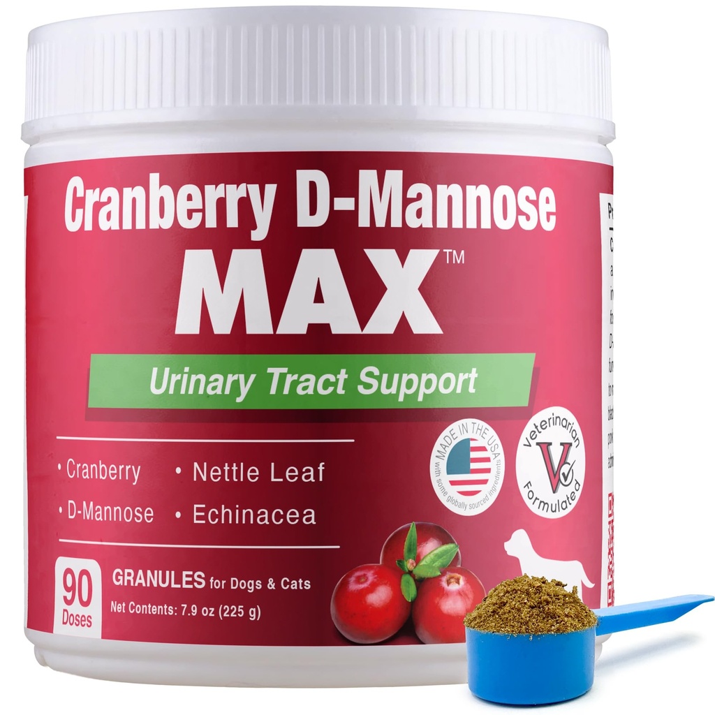 Cranberry D Mannose MAX- Honden urinetrek (UT) Gezondheid, Blaas en Nier Ondersteuning Supplement - UTI Blaas controle voor honden-Granules (90 doses)