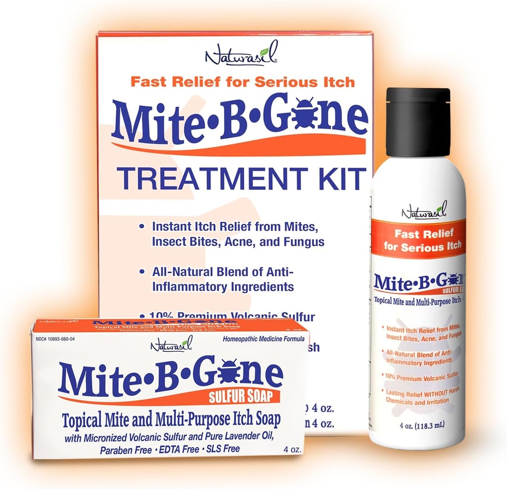 Mite Treatment Lotion & Soap by Mite-B-Gone |Natural Relief for Acne, Bug Bites, Skin Redness & Itching, Discomfort & Rosacea | Safe for Kids and Adults| Treatment Kit