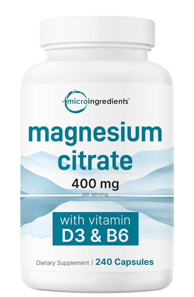 Micro Ingredients Magnesium Citrate 400mg, 240 Capsules | with Vitamin D3 1000IU & B6 | Muscle, Heart & Digestive Health | Elemental Mineral & Vitamins Complex | Non-GMO