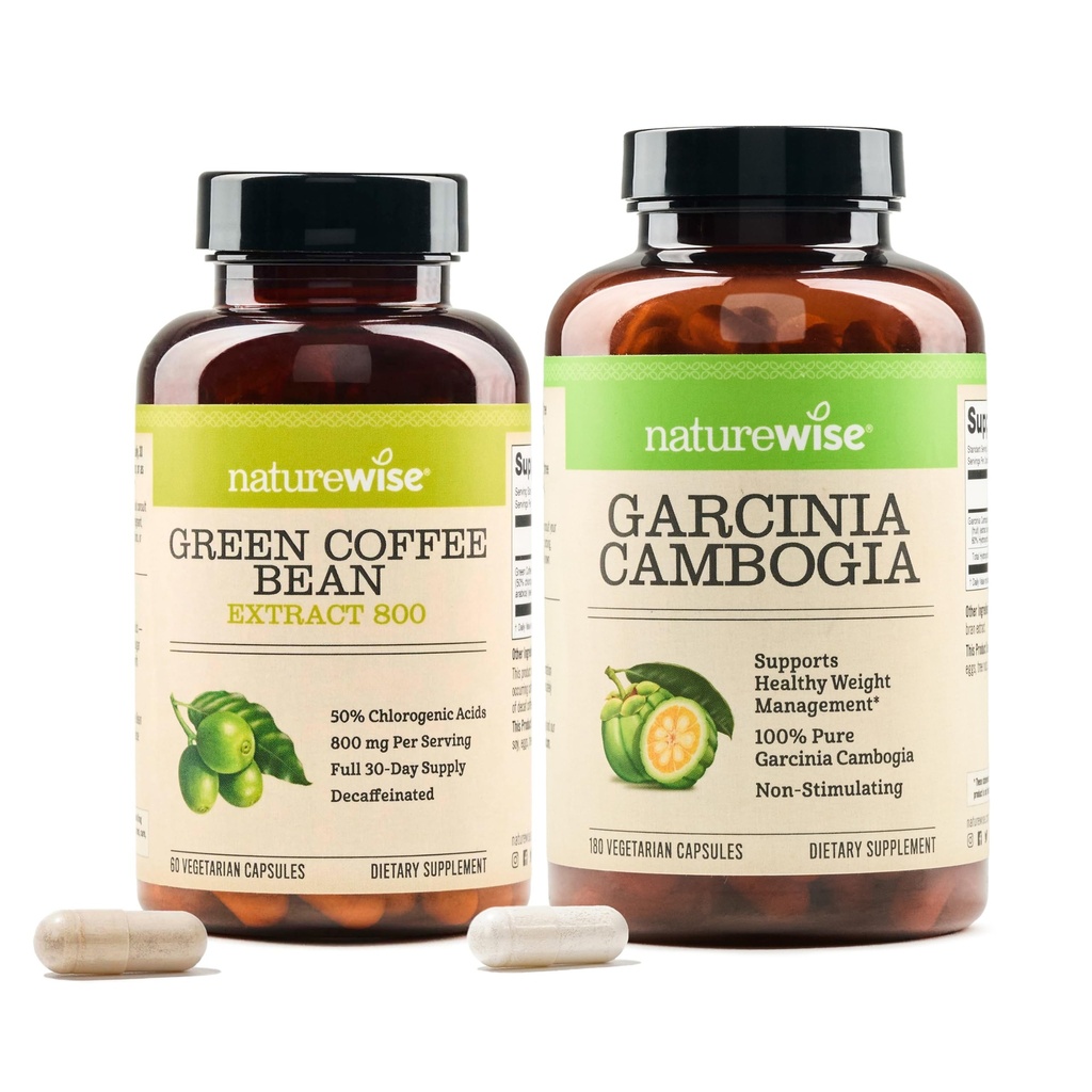 NatureWise Green Coffee Bean 800mg en Garcinia Cambogia 180 Capsules Gewichtsdoelstellingen Ondersteuning