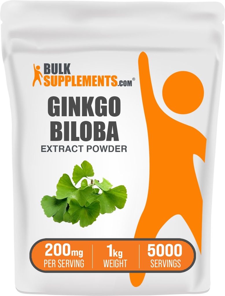 BulkSupplements.com Ginkgo Biloba Extract Poeder - uit Ginkgo Biloba Blad, Antioxidant Bron, Kruidensupplement - Glutenvrij, 200mg per portie, 1kg (2,2 lbs) (verpakking van 1)