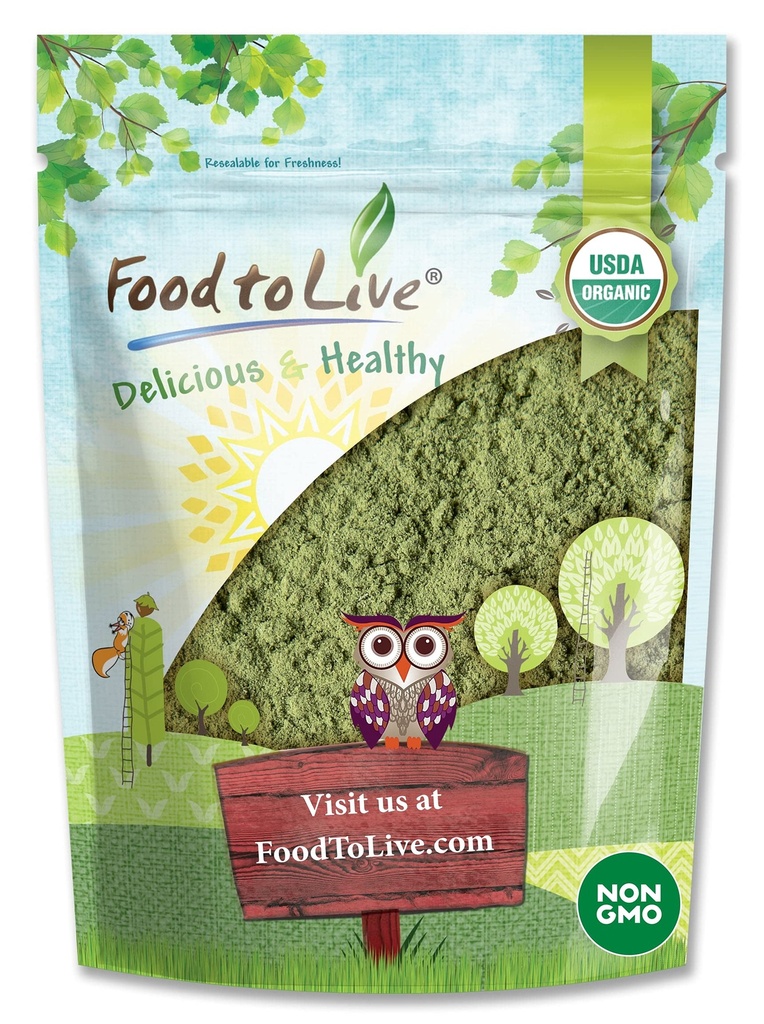 Eten om te leven Biologische Alfalfa Poeder, 1,5 pond - Non-GMO, rauwe gedroogde hele jonge bladeren, veganistisch, Geweldig voor het bakken, sapjes, smoothies, Shakes, Thee, en drankjes. Goede bron van voedingsvezels en eiwitten