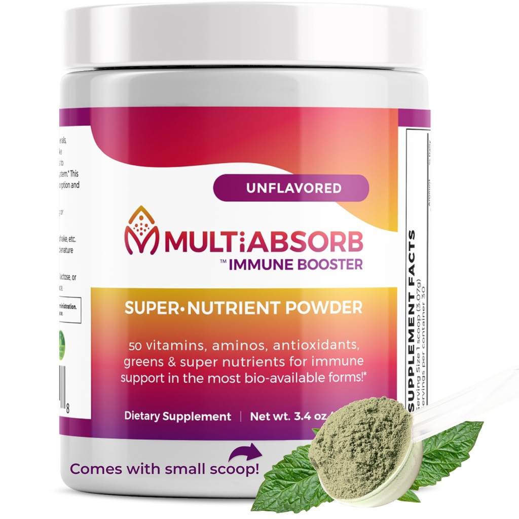 MultiAbsorb~Immune Booster, Multi-Nutrient Powder for Optimal Health & Immune Support, Vitamines, Mineralen, Antioxidanten, Eye Health, No Fillers, Natural, Non-GMO, 30 Servers (Unflavored)