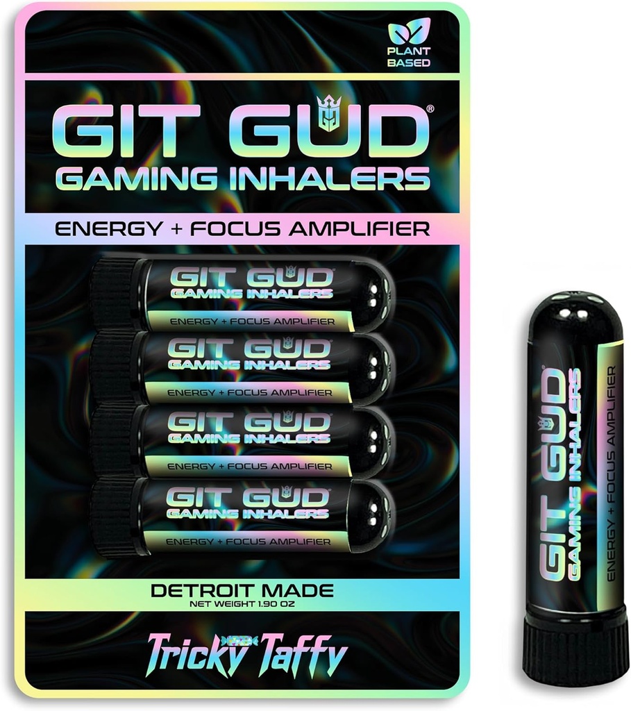 GIT GUD Energy Stick (4 Pack) Concurrerende focusversterker, verfrissende munt Aroma, dagelijks gebruik, draagbaar wegwerpbaar, Tricky Taffy (Taffy Mint)