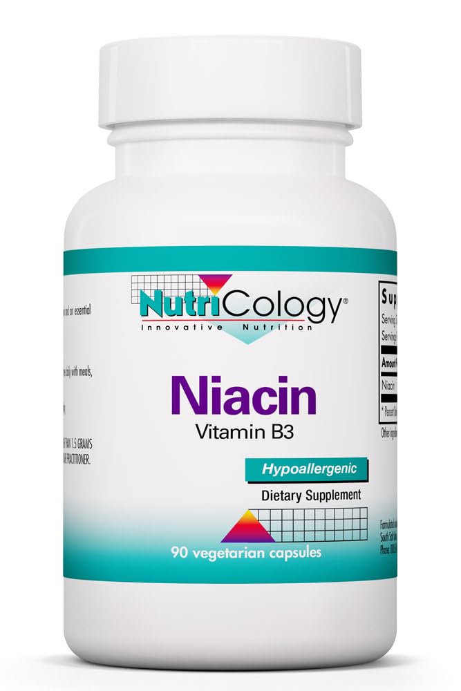 Nutricology Niacin Supplement - Vitamine B3 voor mannen en vrouwen, Niacin met flush, Nicotinezuur, NAD, 250mg Vegetarische Capsules - 90 Tel.