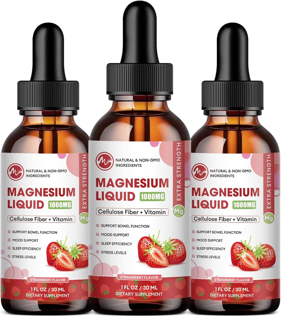 M inch (3 Pack) Magnesium Glycinate Drops - Magnesium Liquid Supplement 1000mg met Fiber Bromelain Vitamine B,C,D - 98% Absorptie dan Pillen Gummies