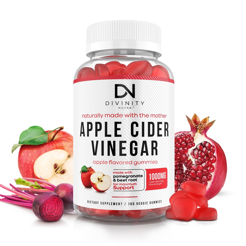Apple Cider Vinegar Gummies with Mother - Cleanse & Detox ACV Gummies for Weight Loss, Gut Health, Metabolisme Support - ACV with Mother with B12 Vitamin, B6 & Pomegraate & Beetwortel 100 Ct