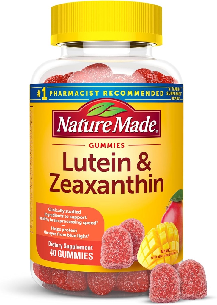 Nature Made Lutein & Zeaxanthine Gummies, Eye and Brain Supplement, 40 Vegan Gummies, 20 Day Supply