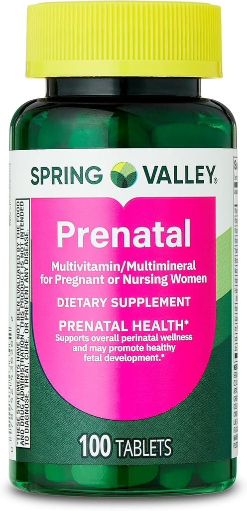 Spring Valley Prenatal Multivitamin/Multimineral for Pregnant and Nursing Women Dietary Supplement Tablets, 100 Count - New Look