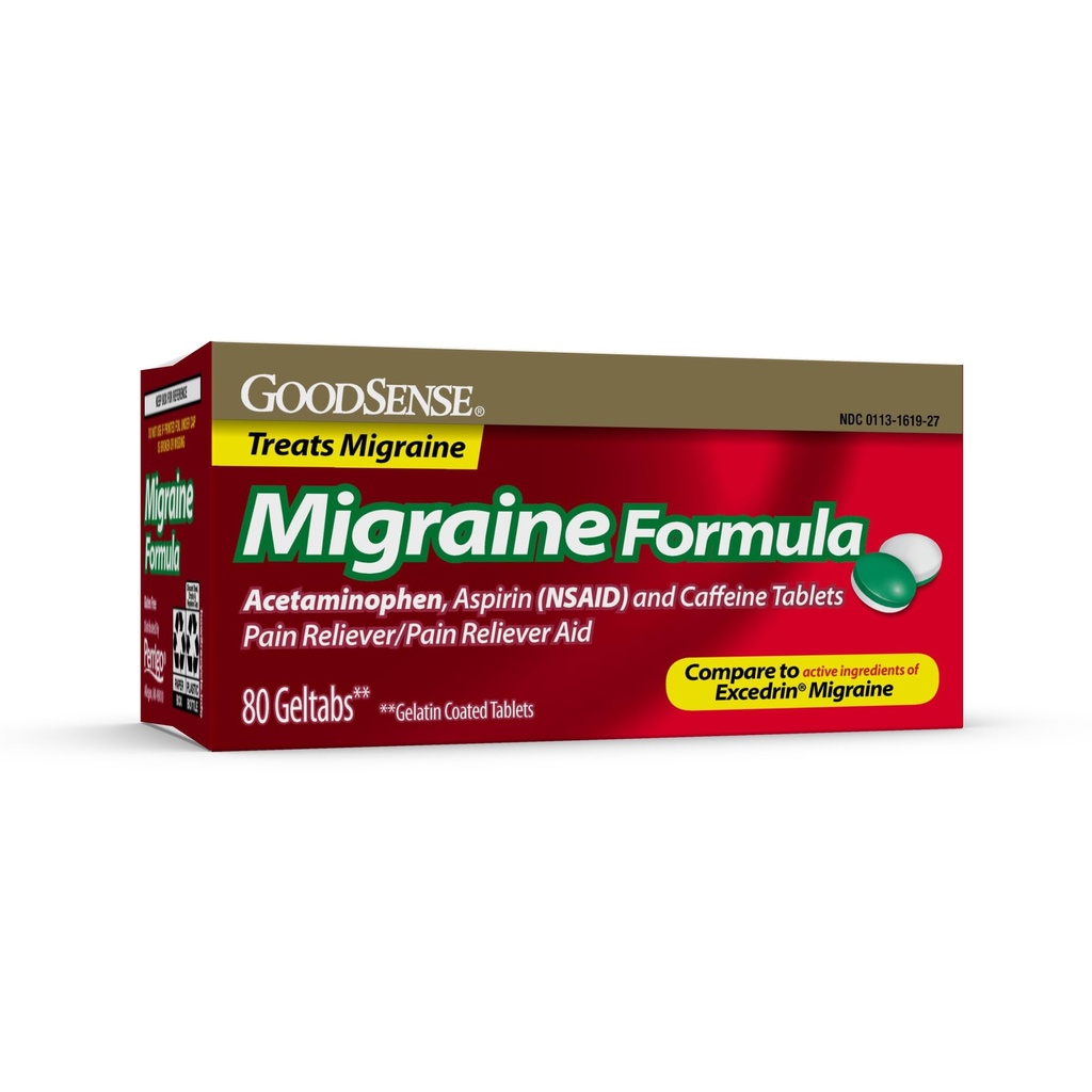 GoodSense Migraine Relief Geltabs, Acetaminophen, Aspirine (NSAID) en Cafeïne, 80 Tel.