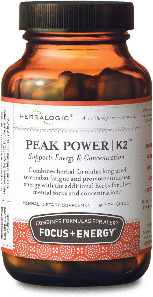Herbalogic - Peak Power Capsules - Natural Energy & Focus - Mentale concentratie- Bevat Amerikaanse Ginseng & Astragalus - 90 Cap Count