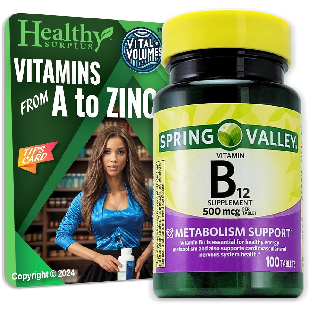Gezonde Overschot Vitamine B12 Supplement Tabletten 500 mcg 100 Tabletten en Vitale Volumes Tips Kaart