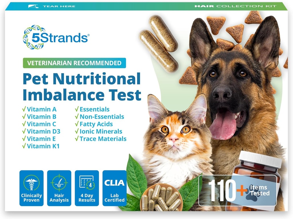 5Strands Pet Nutritional Imbalance Test, 112 Vitaminen & Minerals Tested, Thuis Hond & Cat Health Check for All Ages & Rass, Nutrition Deficiency Test, Resultaten in 4 Days