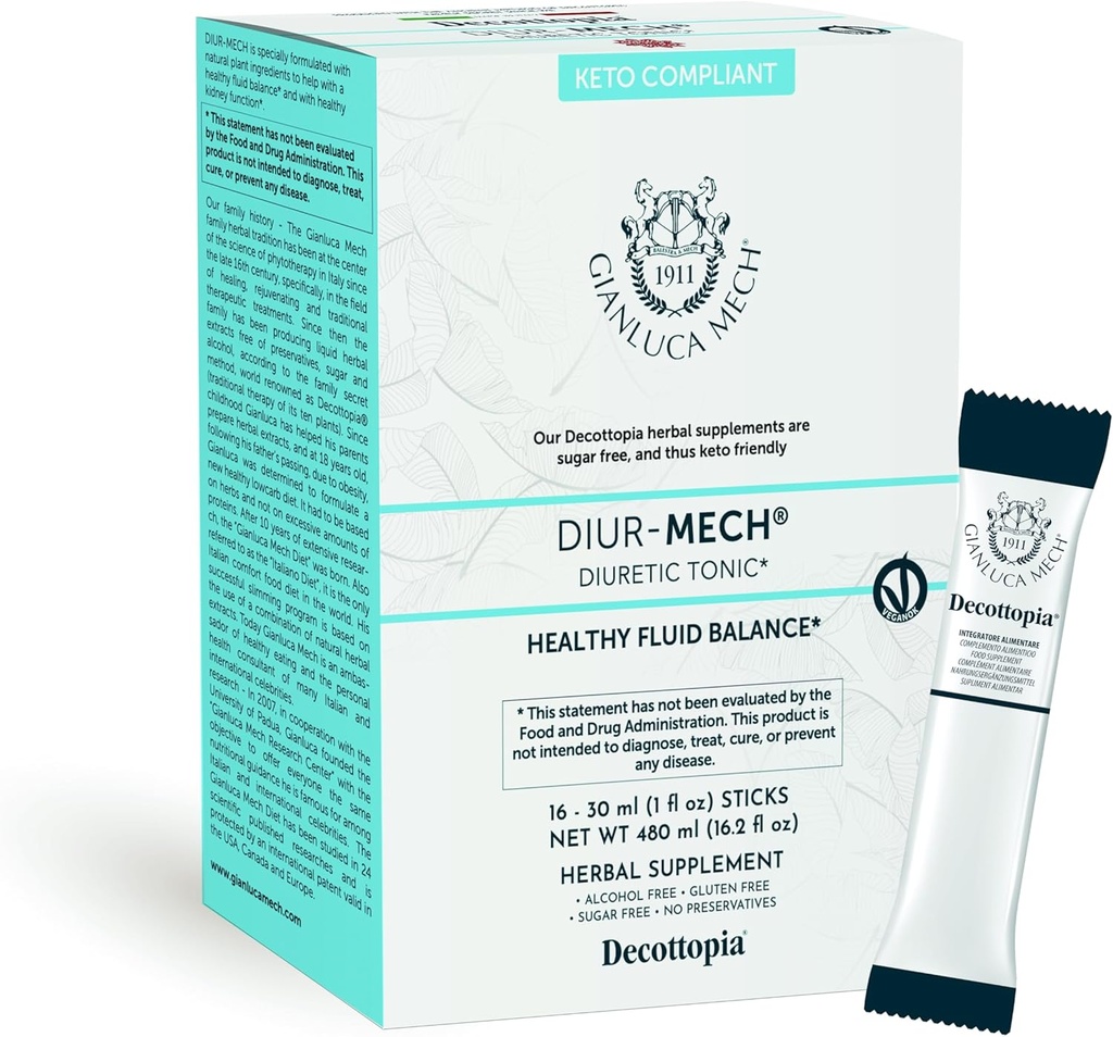 Gianluca Mech - Keto Compliant Diuretische Tonic met afwateringsfunctie van Body Liquids met paardenstaart, Diuretisch in Sticks, 16x30ml