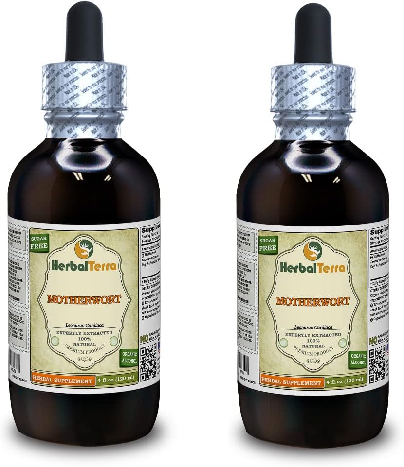 Motherwort (Leonurus Cardala) Tinctuur, Organisch gedroogd kruidenvloeistofextract (Brand Name: HerbalTerra, Trots Made in USA) 2x4 fl.oz (2x120 ml)