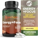 EarthNutri Energy + Focus Supplement - Energy Boost & Memory Enhancer met PeakO2, AlphaSize, Cognizin, PurCaf, Theacrine, Acetyl L-Carnitine en L-Tyrosine - 3 capsules per portie