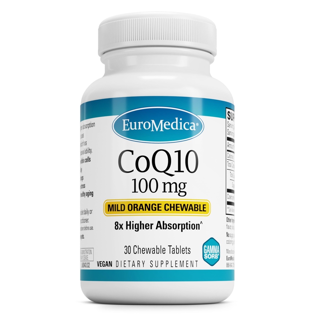 EuroMedica CoQ10 100 mg - Cellular Energy Support Supplement - Hogere Absorptie CoQ10 Kauwbaar supplement - Voedingssupplement voor Gezonde Veroudering & Hersengezondheid - 30 Kauwtabletten