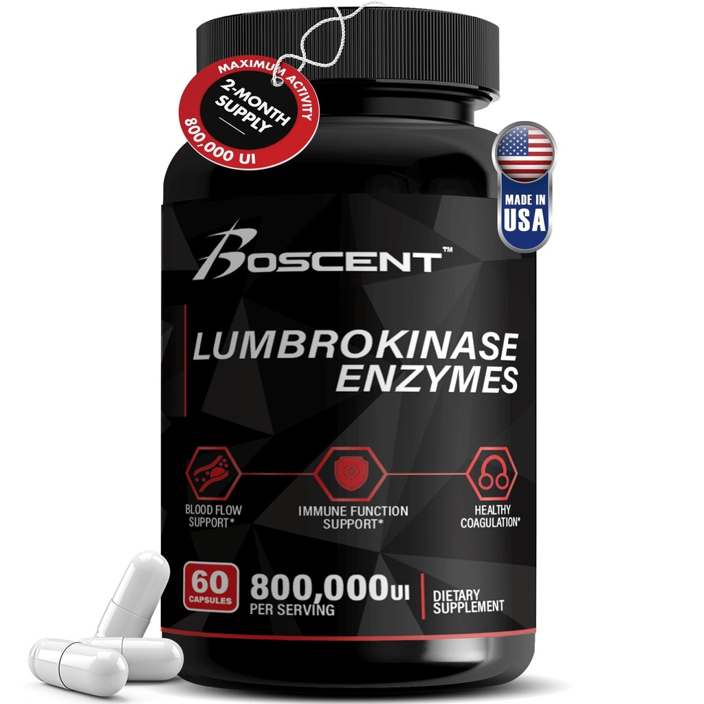 Lumbrokinase Supplement 40 mg (60 capsules) - Maximale activiteit-800.000 UI - Pure Lumbrokinase Enzymen Verteringsenzymen, Beter dan serrapeptase Nattokinase Supplement, Lab Tested, Niet GGO