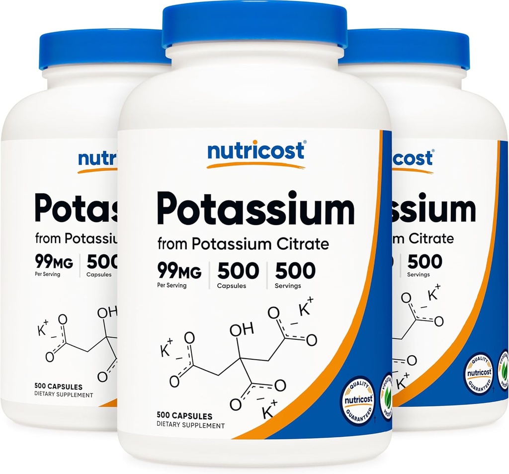 Nutricost Kaliumcitraat 99 mg, 500 capsules (3 flessen)