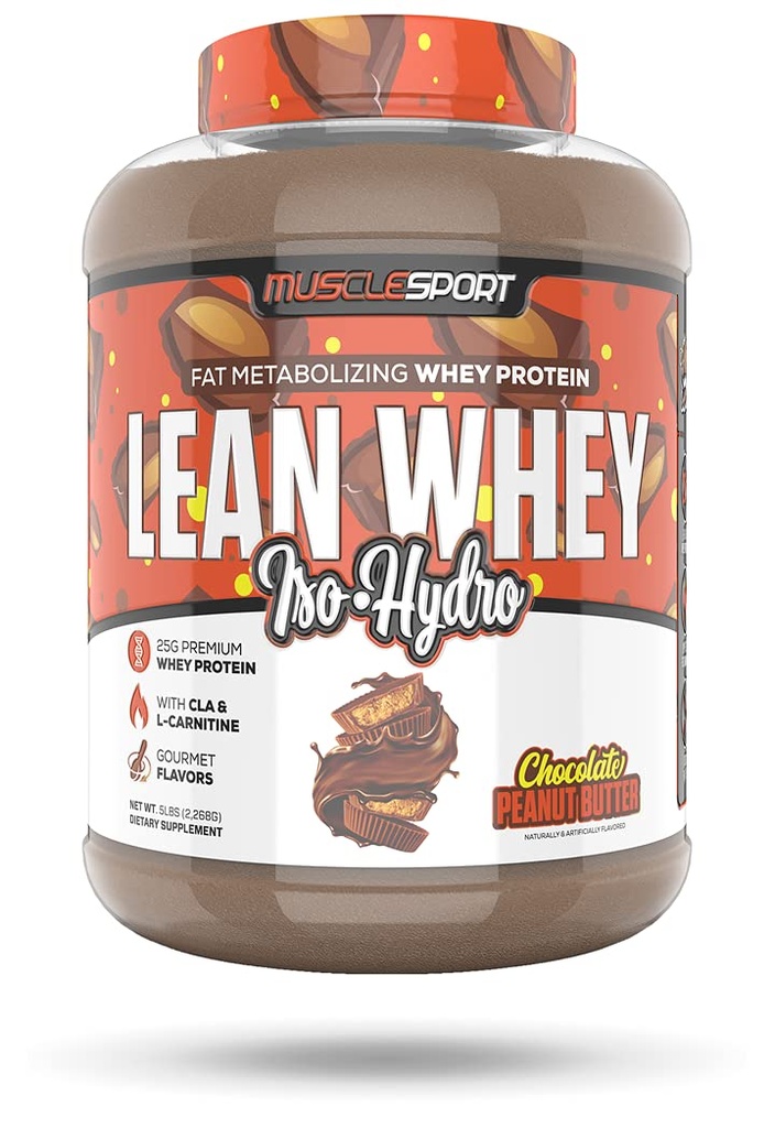 Musclesport Lean Whey RevolutionTM Proteïnepoeder - Wei Proteïneisolaat - Lage Calorie, Low Carb, Low Fat, Incredible Flavors - 25g Proteïne per scoop - 5lb Chocolade Pindakaas