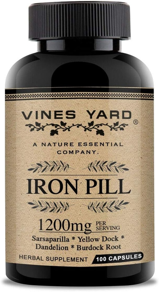 Ijzersupplementen Natural Herbal Iron Pills Biologische Sarsaparilla, Dandelion, Burdock Root & Yellowdock Capsules 1200mg 