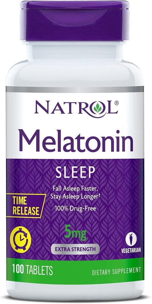 Natrol Time-Release Melatonine 5 mg, Dieetsupplement voor Rustige Slaap *, 100 tabletten (verpakking van 2), 200 dagen Supply