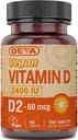 Deva Vegan Vitamine D2 60 mcg 2400 IE, Ergocalciferol Supplement zonder dierlijke ingrediënten, 90 tabletten, 1-pack