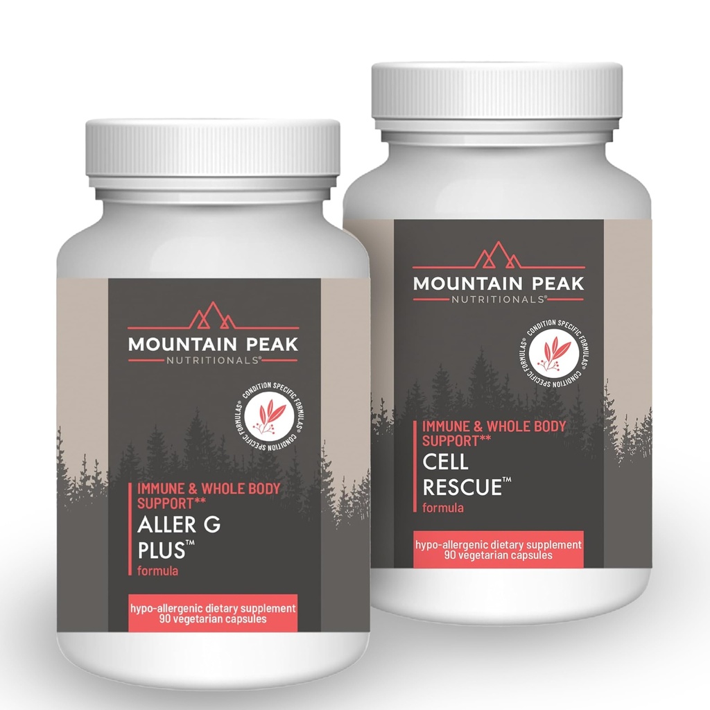 Mountain Peak Nutritionals Immuun Support Combo Pack Aller G Plus voor seizoensgebonden ademhalingsgezondheid en celredding met kurkuma en bromelaïne Hypoallergeen Supplementen voor het welzijn van het hele lichaam