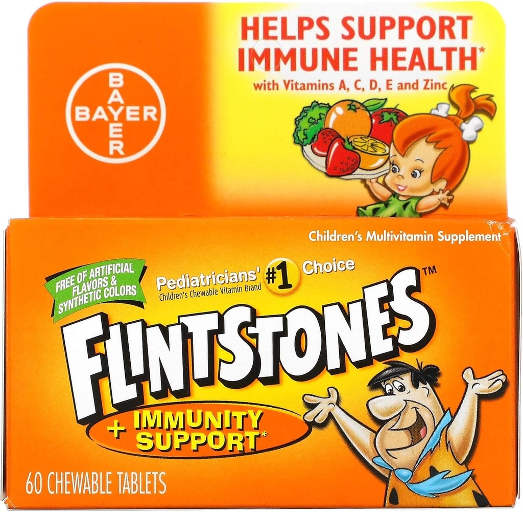 Flintstones Kauwbare Kids Vitaminen met Immunity Support*, Multivitamine voor kinderen en peuters met vitamine C & meer, 60ct