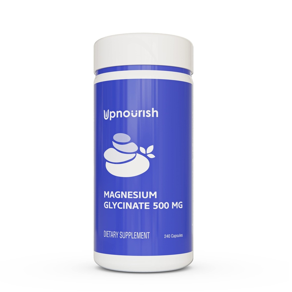 UpNourish Magnesium Glycinate Chelate 500mg Capsules - Zeer absorbeerbare chelated Magnesium - Pure Magnesium Supplement voor slaap & kalme ondersteuning, nerveus, spier & bot gezondheid