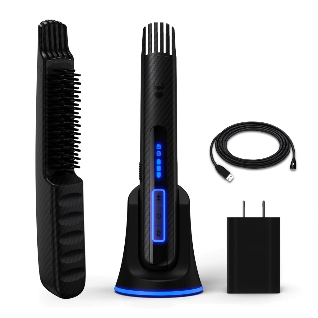 De Beard Struggle Carbon X - Verwarmde baardborstel + baard Straightener voor mannen - Koordloze baardborstel & Straightening Comb - oplaadbaar, 3 warmte-instellingen, Micro-vezel Beschermende Mouw inbegrepen