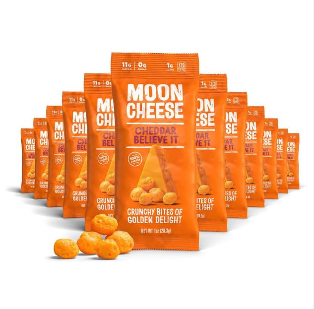 Moon Cheese Cheddar geloof het, 1 Ounce, 12-Pack, Crunchy, Protein-Rich Cheese Snack, Keto vriendelijk, 100% echte kaas