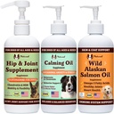 Natural Dog Company Wellness Bundle Food Oil Toppers Inclusief (1) Wild Alaska Salmon Oil, (1) Liquid Glucosamine, (1) Calming Oil