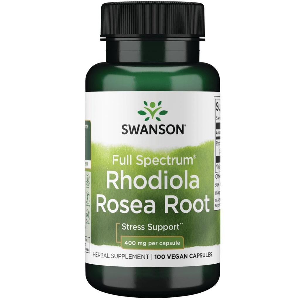 Swanson Rhodiola Rosea Root - Adaptogenic Herb Supplement Promoting Balance & Stress Support - Natural Formula for Energy Support - (100 capsules, 400 mg Elk)