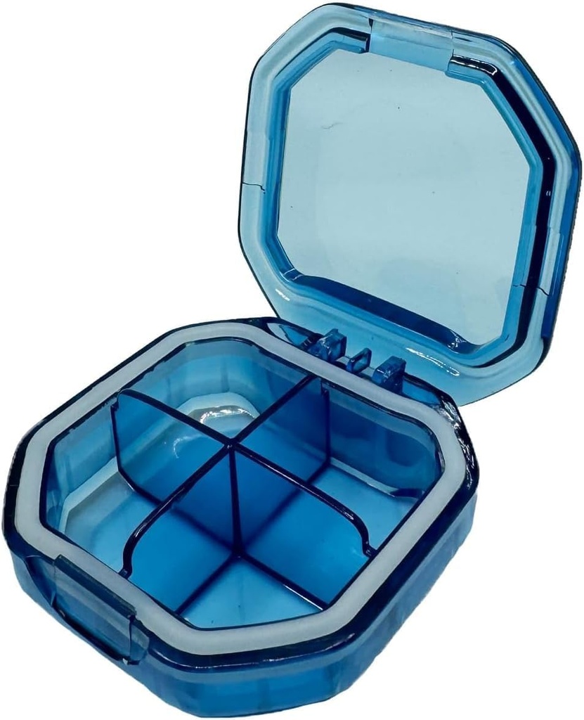 Reizen pil Organizer - Duurzame, Waterdichte pil Case Travel Grootte met 4 Compartiments - Compacte pil Travel Case voor Vitaminen, Supplementen, Geneeskunde - Reizen pil Container voor Purse (Blauw)