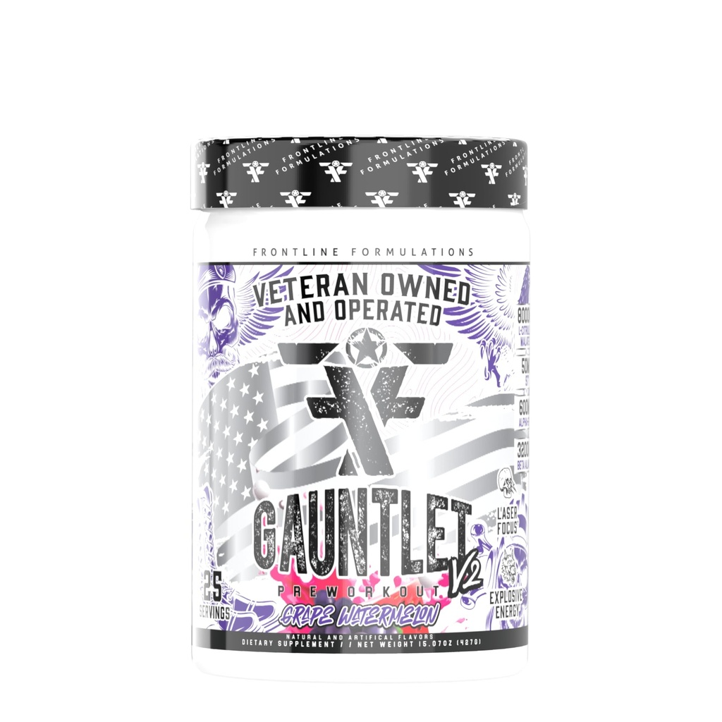 Gauntlet Pre-Workout Powder, Explosive Workouts, Laser Focus, Mid Stim, Amazing Flavor, Veteran Owned and Operated (25 Serves, Grape Watermeloen)