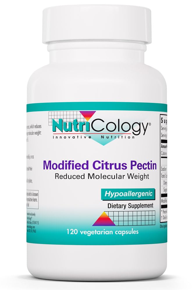 Nutricology Modified Citrus pectine Supplement for Gut Support - Gemodificeerde Citrus pectine Capsules for Men & Women, Hypoallergeen, Glutenvrij, Verminderd Moleculaire Gewicht - 120 Vegetarische Capsules