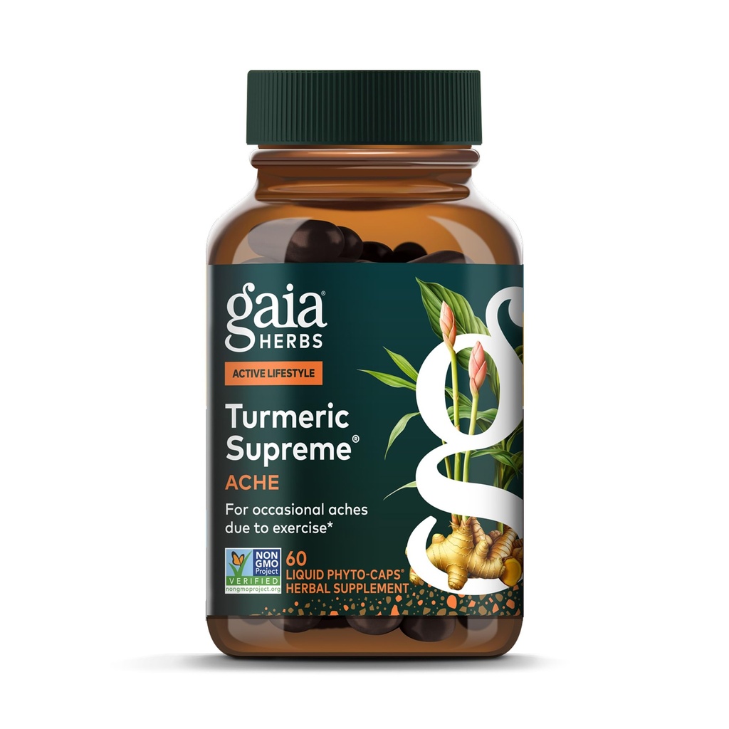 Gaia Kruiden, Kurkuma Supreme Pain, Herbal Pain Supplement met Curcumins, Vegan Liquid Capsules, 60 Tellen