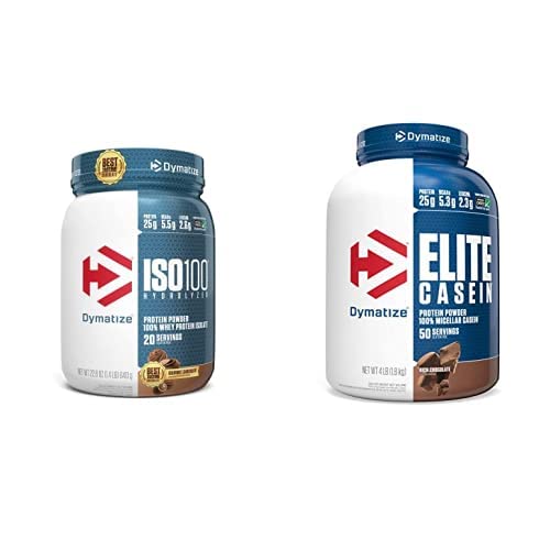 Dymatize ISO100 Gehydrolyseerd Proteïnepoeder, 25g 100% Wei Isolaat Proteïne, Gourmet Chocolade, 20 Servers Elite Caseïne Proteïne Poeder, 100% Micellar Caseïne, Rijke Chocolade, 4 Pond