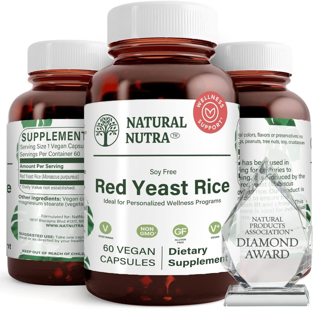 Natuurlijke Nutra Rode Gist Rijst Extract, Cardiovasculair Ondersteuning, helpt Immuniteit te verbeteren, helpt handhaven Lichaamsvet & Hart Gezondheid, Verbeter de spijsvertering, Glutenvrije Supplementen, 600 mg 60 Capsules (3 Pack)